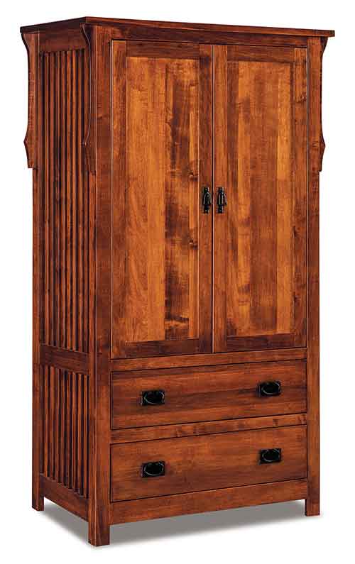 Amish Stick Mission Armoire; 2 drawer, 2 door, 2 adj. shelves - Click Image to Close