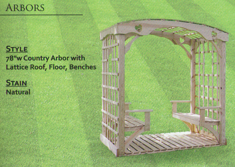 Pine Outdoor 78 Inch Country Arbor with Benches - Click Image to Close