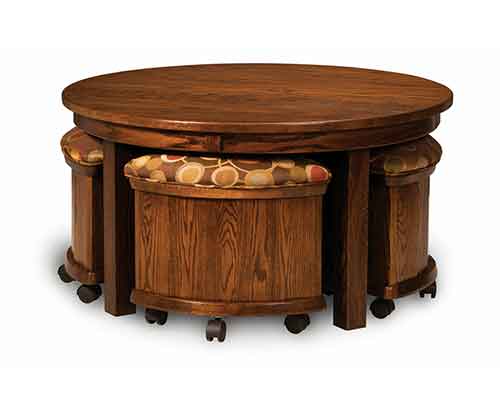 (image for) Amish Five Piece Round Table/Bench Set w/ Storage