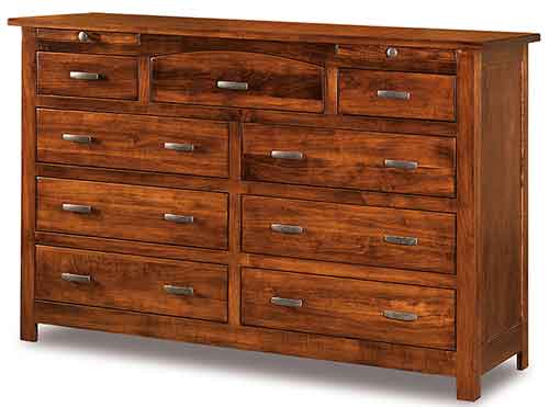 Amish Flush Mission 9 Drawer 66" Dresser w/Arch drawe