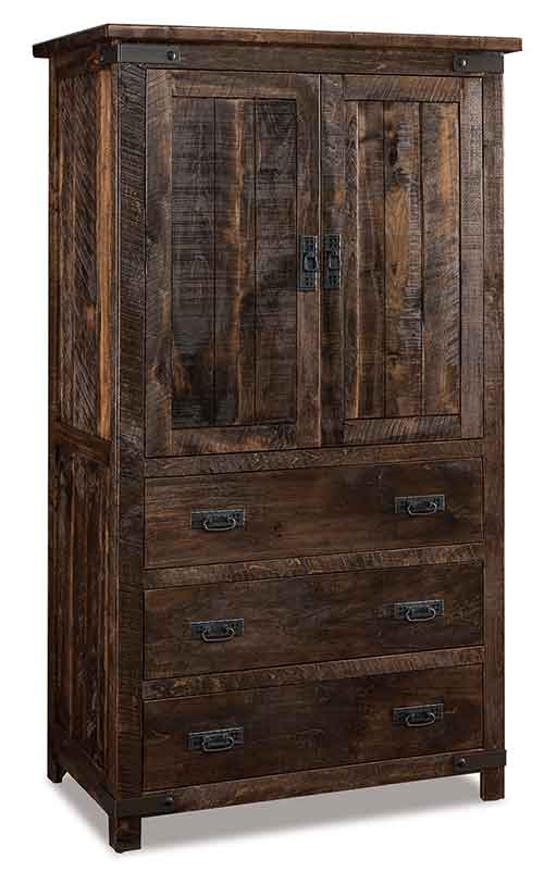 Amish Ironwood Armoire; 3 drawers, 2 doors, 2 adj. shelves - Click Image to Close