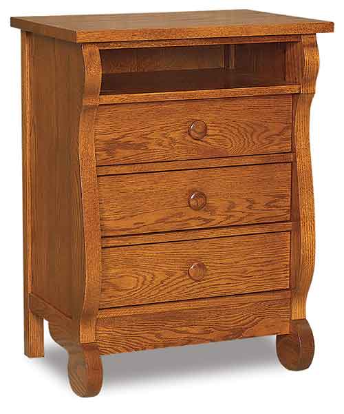 Amish Old Classic Sleigh 3 Drawer Nightstand with opening - Click Image to Close