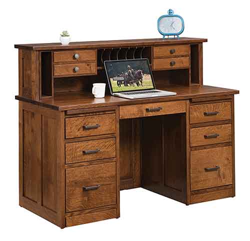 Computer Flat Top Desk with Plain Back Hutch - Click Image to Close