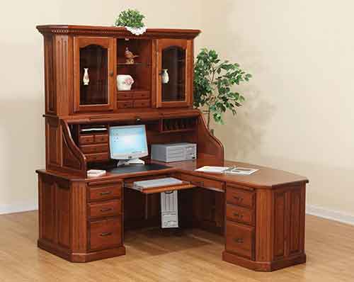 Fifth Avenue Executive Corner Roll Tope with Hutch - Click Image to Close